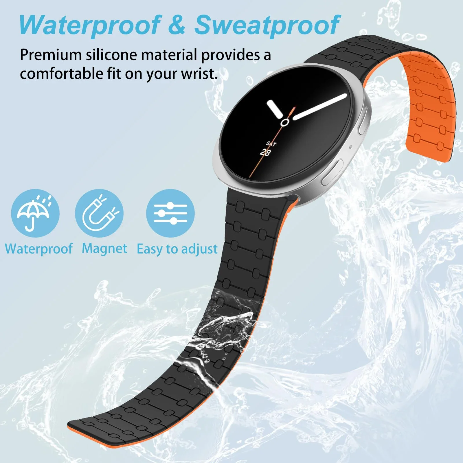 Magnetic Loop Silicone Sport Strap with Curved End Bracelet - No Gaps Design