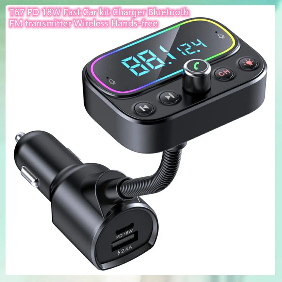 VeeDee Tvara T60 Bluetooth FM Transmitter Wireless Bluetooth Car Adapter,  AUX Radio Receiver, Handsfree Call, USB & Type-C Car Charger, 7 Color