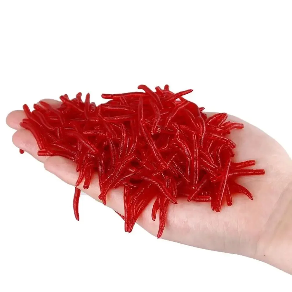 Description Picture 3 of item100pcs/Bottle Realistic Tackle Soft Lure Bass Bream Bloodworm Fishing Lure Earthworm Worm Rubber Red Worms Baits Fishy Smell