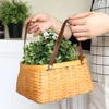 Woven Picnic Basket Multipurpose Totes Gifts Baskets Bamboo Chip Storage Basket With Handle Food Sundry Container Organizer 6