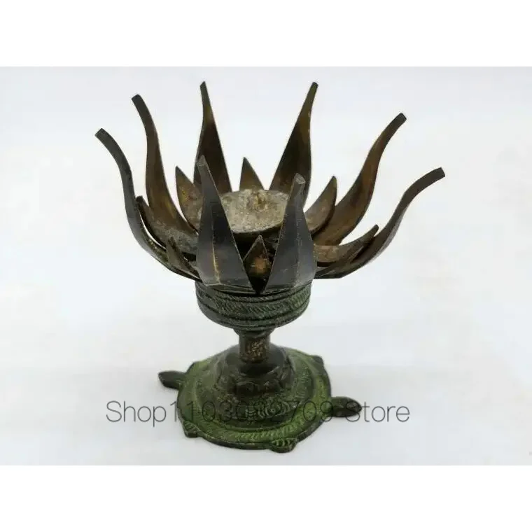 

Chinese Antique Handmade Bronze Lotus Statue Candlesti Incense Burner