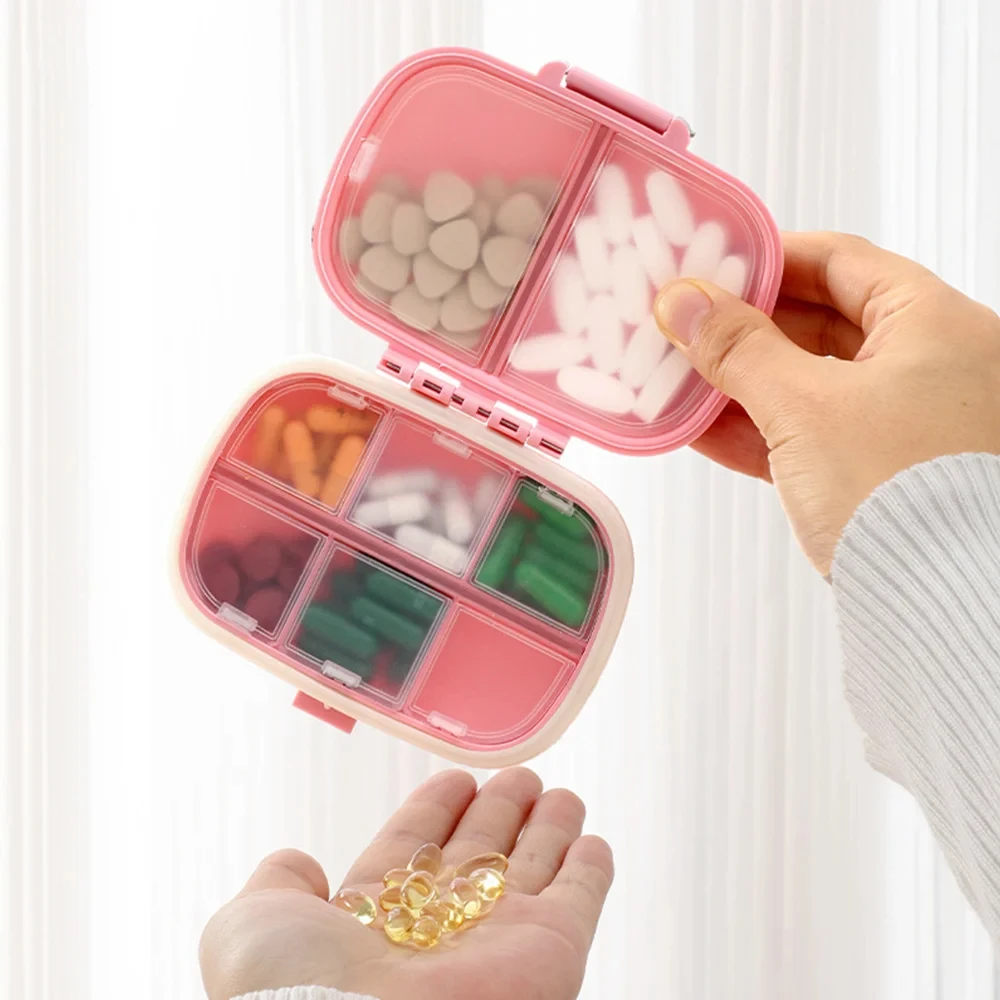 Portable 8-Grid Mini Pill Box Sealed and Moisture-Proof Essential Small Medicine Box For Business Trip Multiple Colors Available