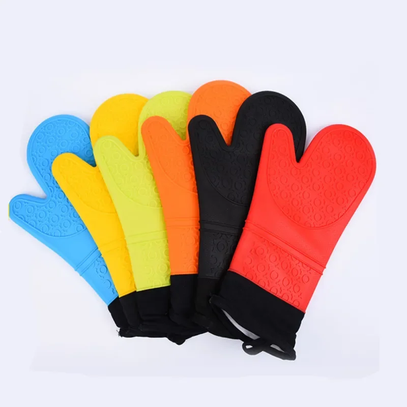 1 Pcs Insulation Silicone Anti-Skid Oven Mitts Ideal Protection With Extra Long Thick Quilted Cotton Liner Silicone BBQ Glove