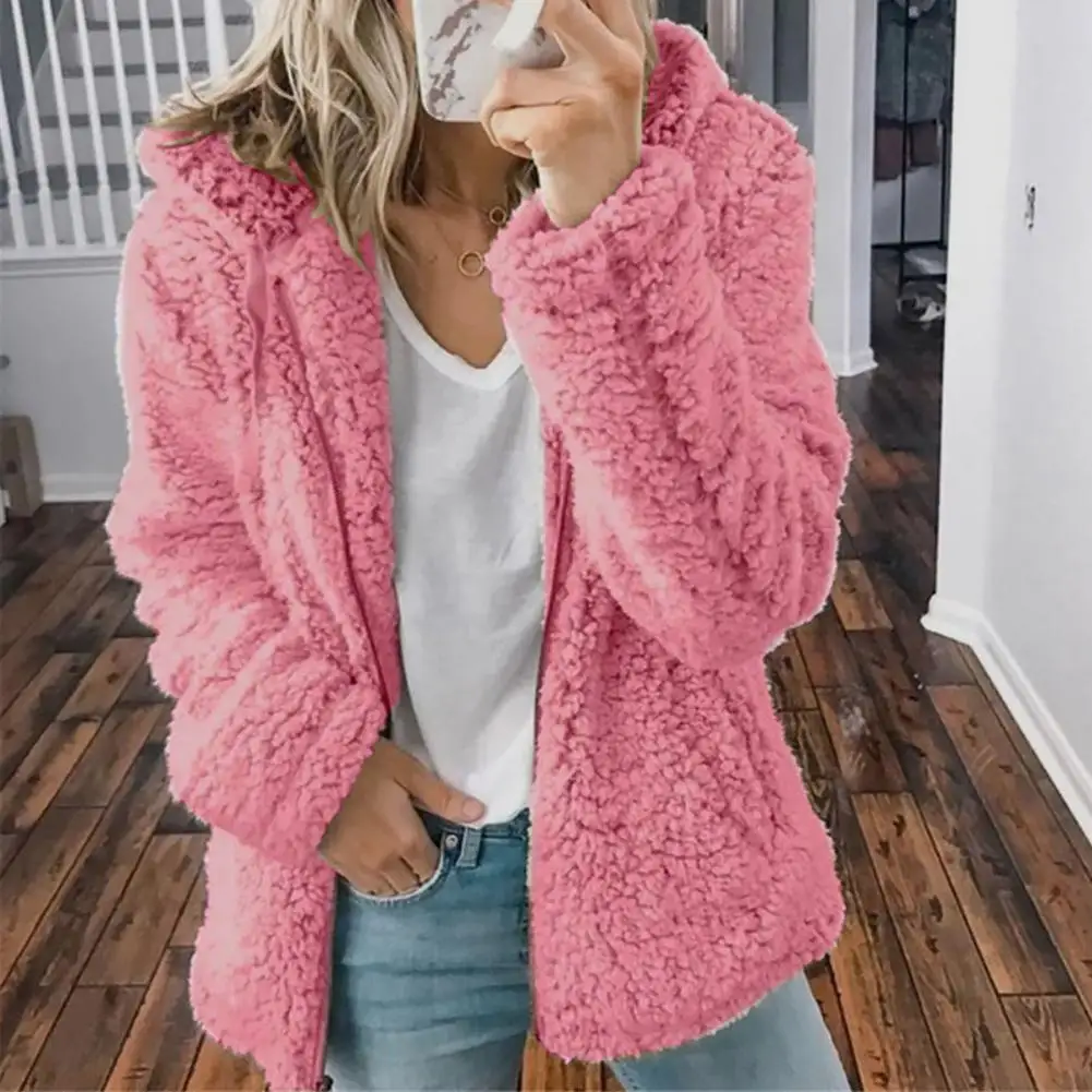 

Autumn and Winter Women's Cardigan Solid Hooded Screw Thread Long Sleeved Mid Length Coat Fashion Casual Loose Tops