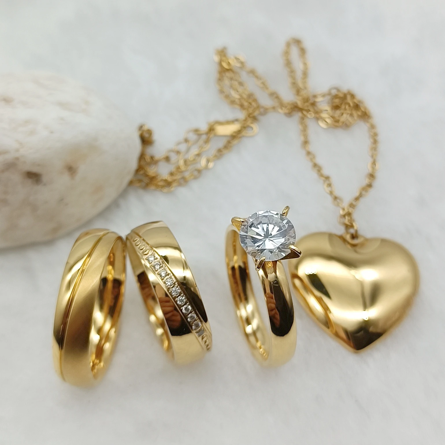 

Cz Diamond Wedding Ring Wholesale Bulk 24k Gold Plated Jewelry Sets Women Engagement Bridal Couples Rings Ladies Pendants