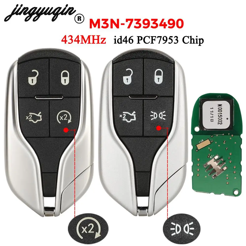 

jingyuqin M3N-7393490 Smart Remote Key 433MHz ID46 Chip for Maserati Quattroporte President Ghibli Levant 2012-2015 Fob 4 Button