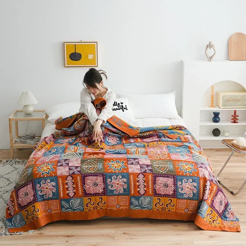 100% 코튼 담요 및 던지기 수건 이불 더블 싱글 Boho 장식 소파 커버 여행 낮잠 담요 침대보 여름 멋진 침대 시트