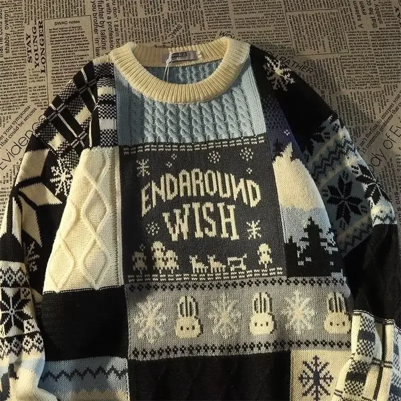 American Cute Twist Christmas Long Sleeve Sweater For Men And Women Y2K Street Autumn And Winter Fashion Loose Pullover Sweater 4