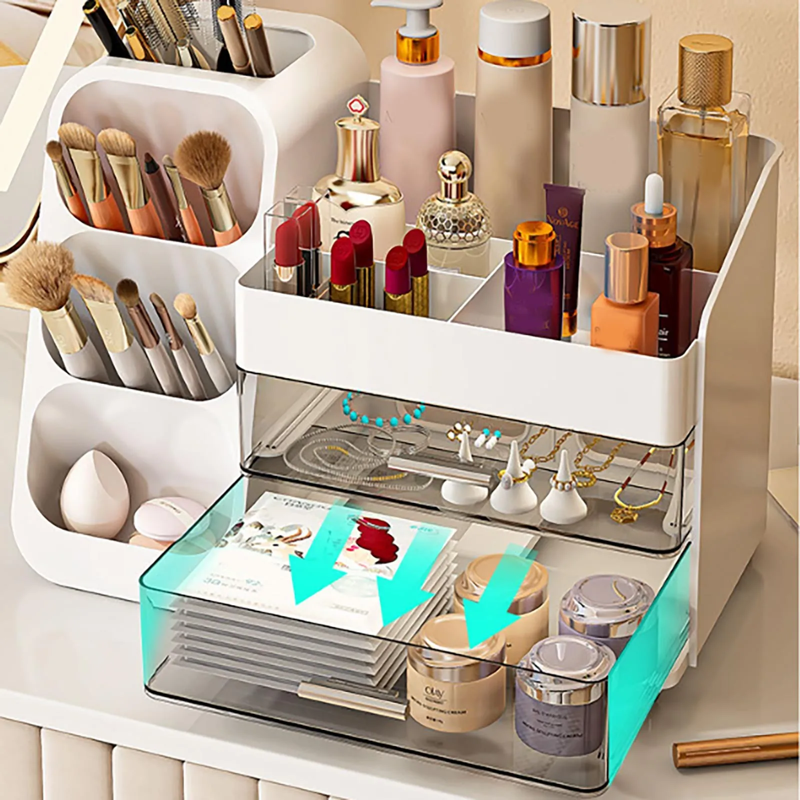 Makeup Organizer With Drawers For Vanity Spacious Cosmetic Display Case Perfect Storage Solution For Your Dishwasher Racks 2