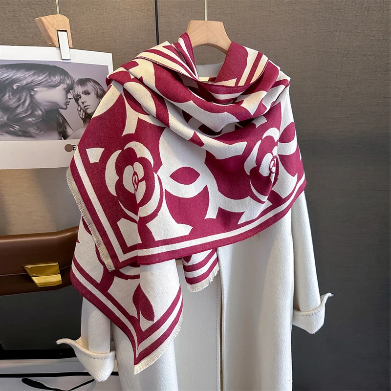 

2023 Luxury Brands Thick Warm Scarves Winter Abstract Flower Design Pashmina Shawls and Wraps Female Scarf Cashmere Bufanda