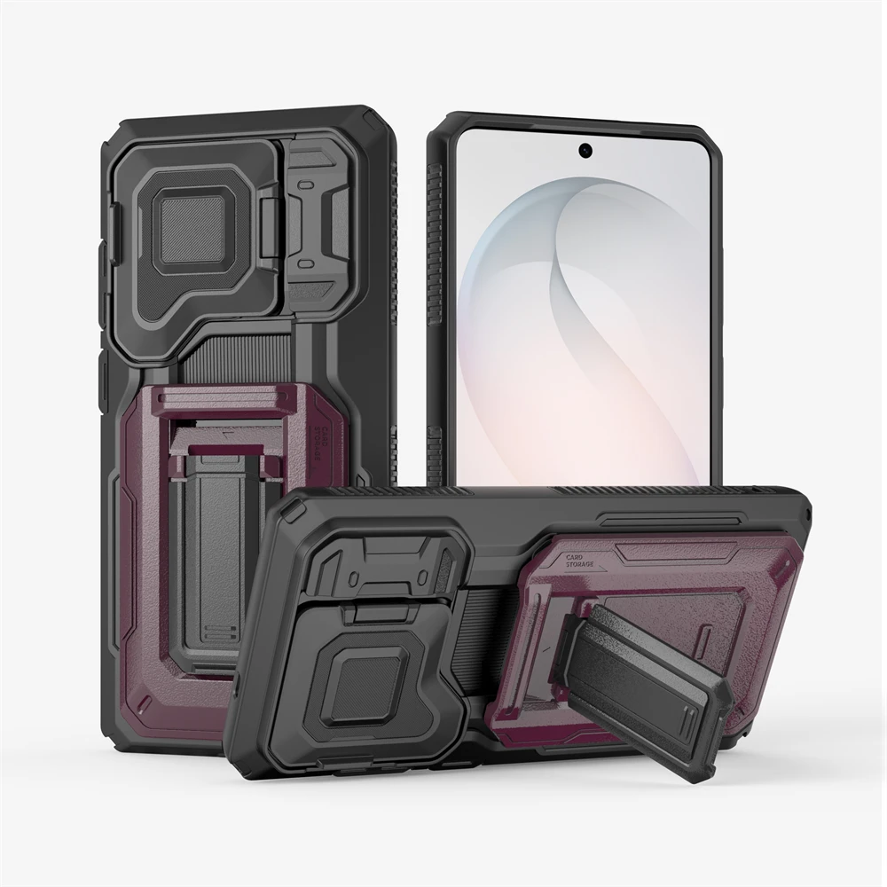 Military Grade Armor Phone Case with Slide Window and Shockproof Stand Cover