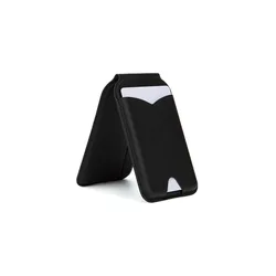 Sleek Magnetic Wallet Stand with Mirror - Adjustable PU Leather Card Holder and Phone Kickstand (Black)