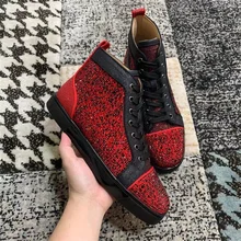 Luxury Designer Rhinestone High Top Red Bottom Shoes For Men Casual Sneakers City Platform Party Women's Brand Driving No Spikes
