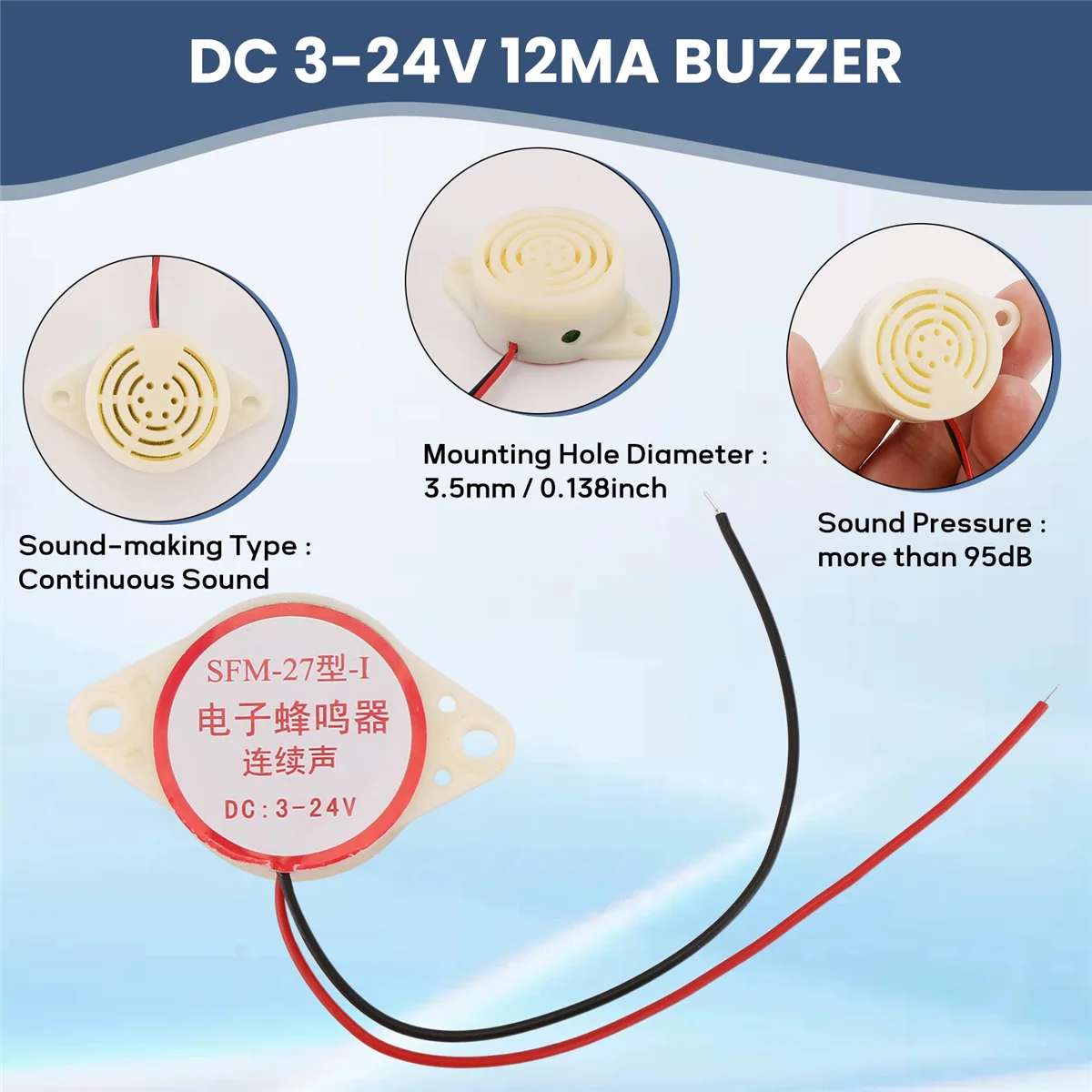 HIHI SFM-27 DC 3-24V 12mA 산업용 연속 사운드 전자 부저