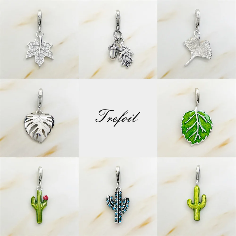 

Charms Pendant Cactus Leaf Ginkgo Monstera Pine Cones Bee 925 Sterling Silver Fine Women Jewelry Fit Bracelet Trendy Cute Gift