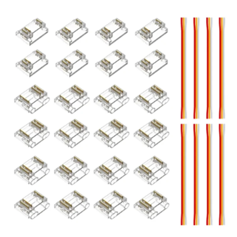 PHILE-24PCS COB RGBIC LED 스트립 용 3 핀 12Mm 투명 커버 커넥터 키트 와이어가있는 투명 갭리스 커넥터