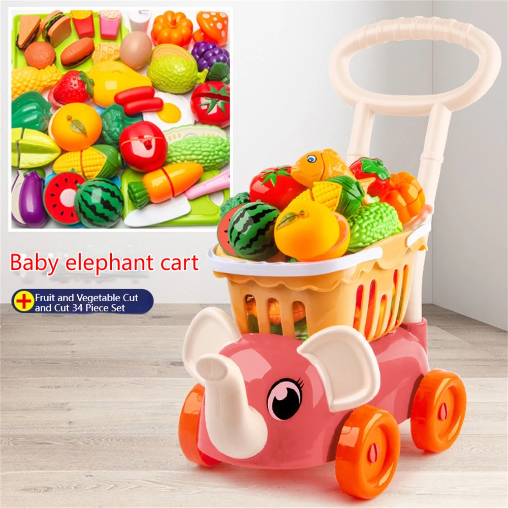Children's pretend shopping cart toy baby small trolley fruit cutting fun children 1 to 3 years old learning to walk gift 6