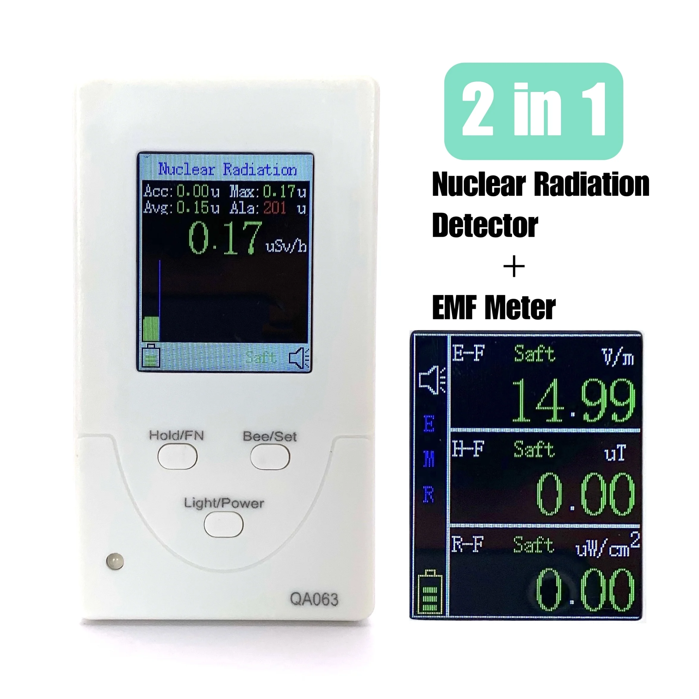 

2 In 1 Electromagnetic Nuclear Radiation Detector Geiger Counter Dosimeter X-ray Beta Gamma Detect EMF Meter