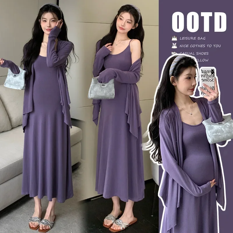 Spring Pregnant Women Dress Set Strapless Gown plus Irregular Coat Unisex Comfortable Maternity Outfit