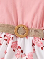 Robe décontractée à imprimé floral romantique pour fille, avec bords à volants et petites manches volantes, robe cintrée à la taille (ceinture incluse), été 5
