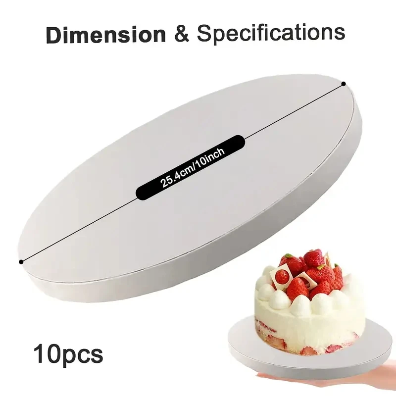 10Pcs 10Inch Round Cake Boards Base for Wedding Birthday Party Christmas Supplies Cake Drum Board Baking Tools Paper Pizza Pan