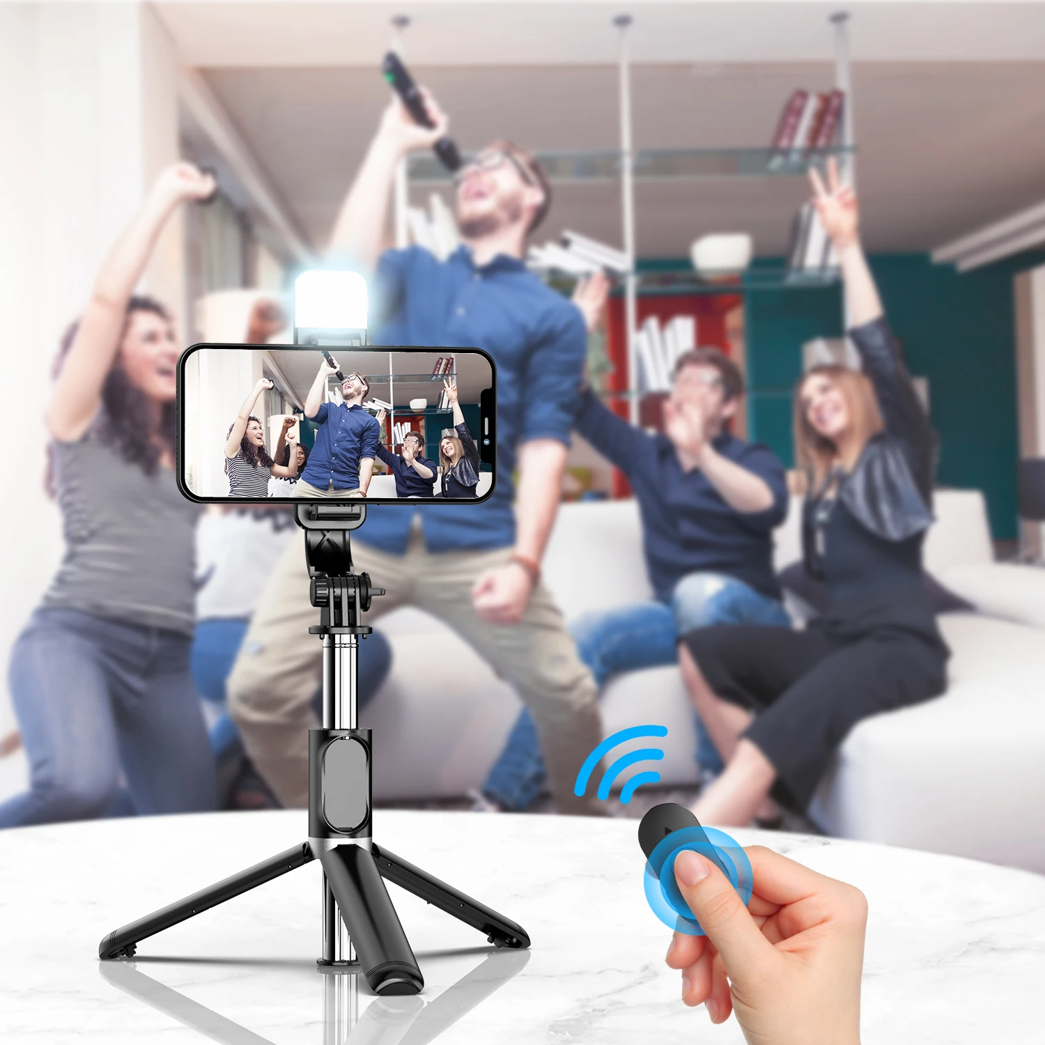 Treppiede portatile per telefono Selfie Stick da 41 pollici con supporto per treppiede estensibile remoto Wireless rotazione a 360 compatibile con iPhone