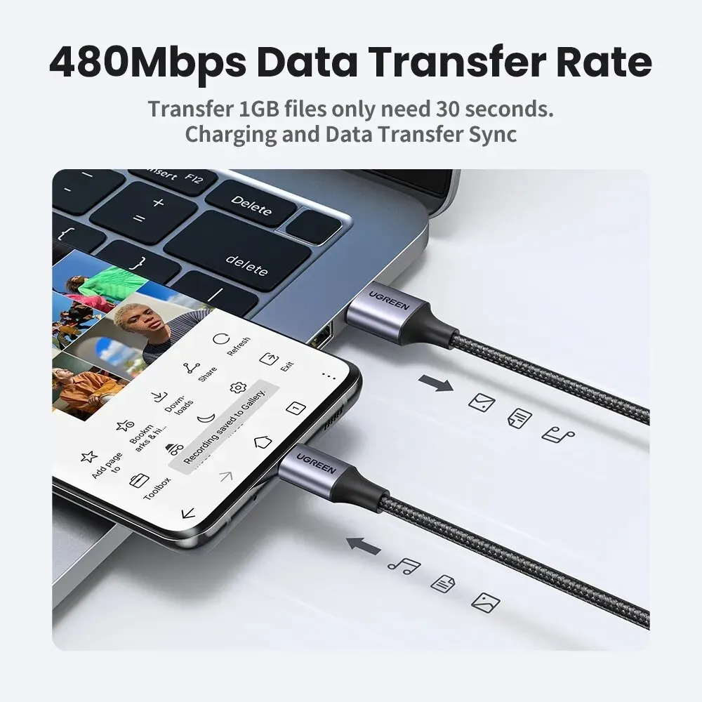 รูปสินค้า สายชาร์จ USB-C ความเร็วสูง ทนทาน สำหรับมือถือและแท็บเล็ต