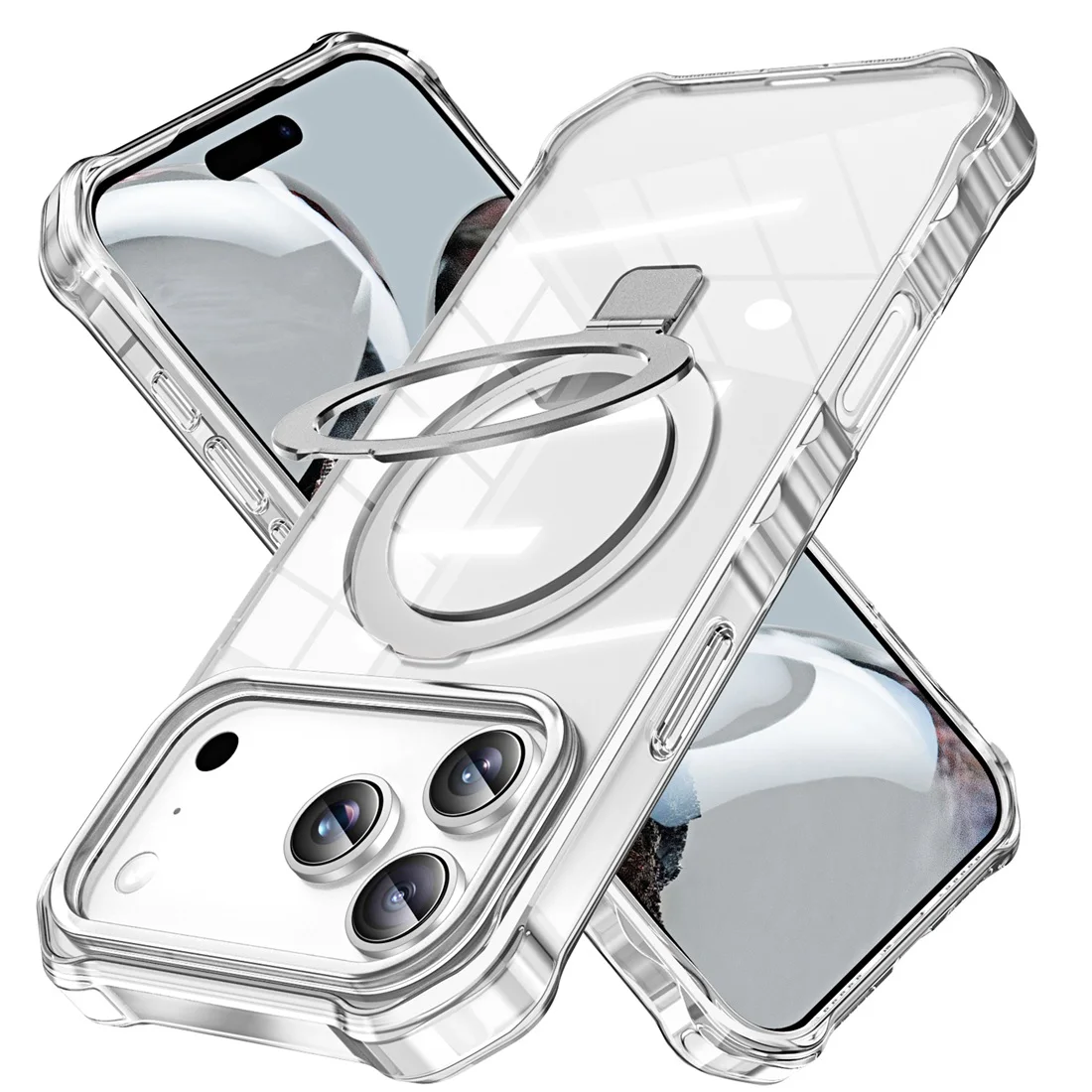 Para iPhone 17 Pro Crystal Clear Phone Case, Compatible con MagSafe Slim Funda transparente con soporte a prueba de golpes para iPhone 17 Pro Max