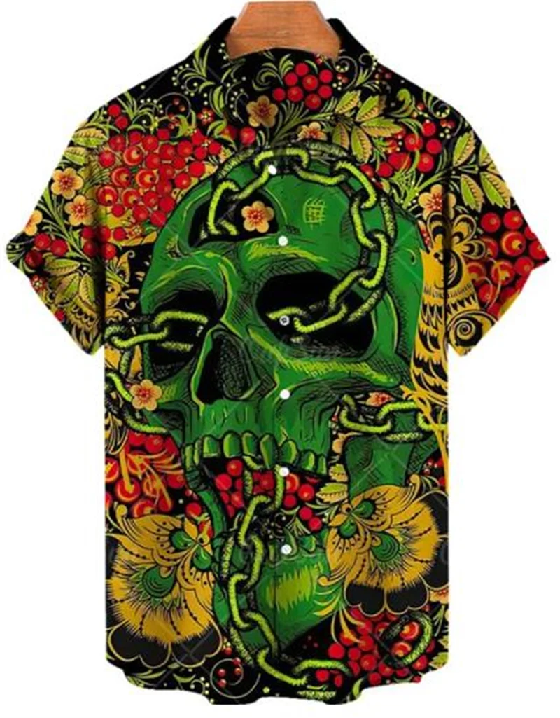 

Vintage Skull Flower Men's Shirt Funny Skull 3D Print Street Wear Short Sleeve Shirt Hawaiian Shirt Print Lapel Shirt for Men