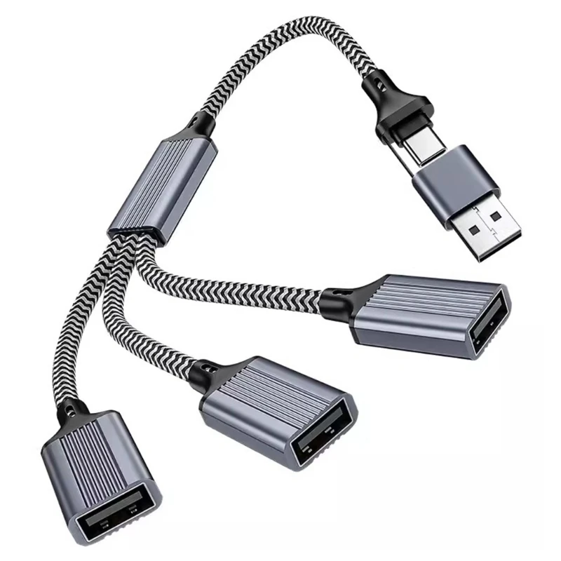 T8WC USB Type C Male to 2 /3 USB Female Splitter Hub Power Cord Extension Adapter Cable