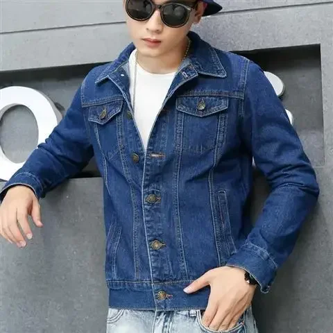 Chaqueta vaquera con botones para hombre, informal, ajustada, de color azul, para otoño, corta, estética, precio bajo, estilo japonés, lavado, G