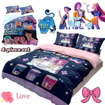 K-Pop Demon Hunters Zoey & Mira Bedding Set – 4-Piece All-Season Soft Duvet Cover Set 1
