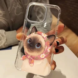 Charming Siamese Cat Floral Clear Phone Case - Air Soft Cover - iPhone 15 Plus (Transparent)