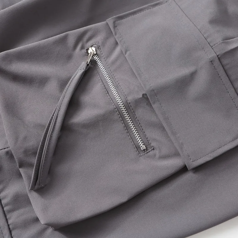 Spring Autumn Men's Clothing Solid Color Elastic High Waist Pocket Casual Loose Trousers Cargo Straight Preppy Style Pants