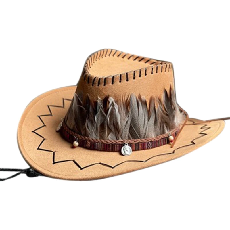 Travel Cowgril Hats Cowboy Hat Feather Hatband Westerns Men Summer Sun  Party Hat