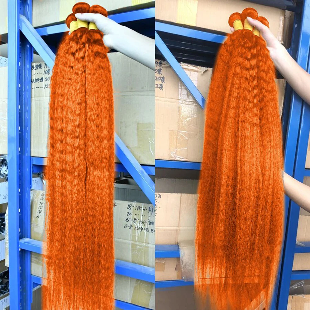 Yeslestm Hair #350 Ginger Kinky Straight Human Hair Bundles 1/3/4 Pcs Cheap Remy Human Hair Extensions Wholesale On Sale 26 28