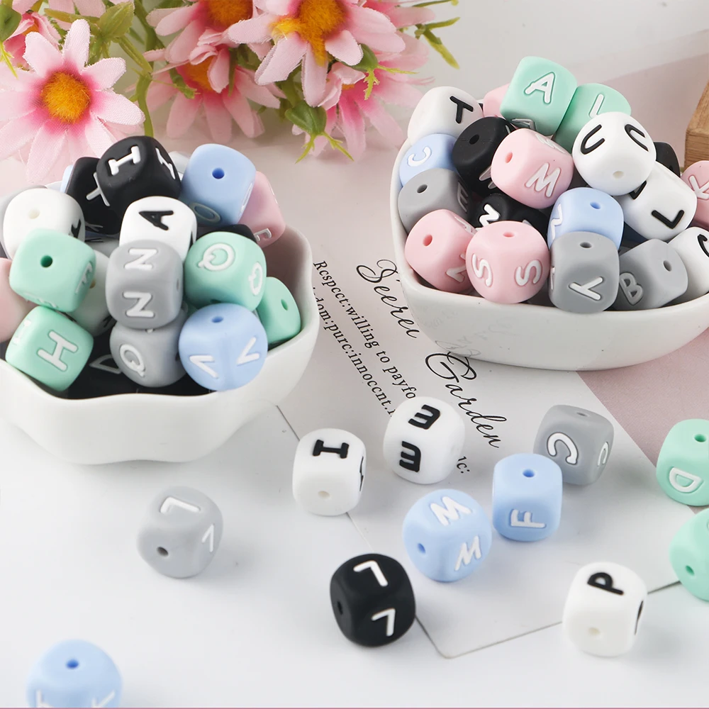 Alphabet English Silicone Letters Beads 12mm For Jewelry Making DIY Personalized Pacifier Chain Bracelet 10pc