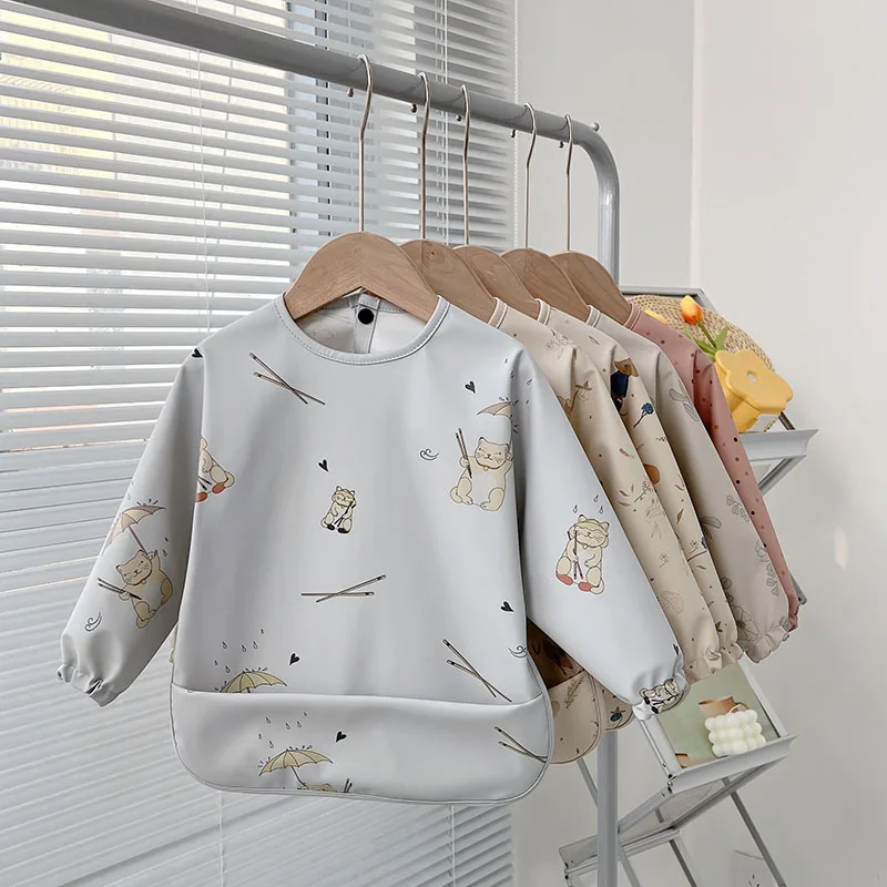 Infant Boys Girls Printed Clothing Drooling PU Waterproof Long Sleeved
