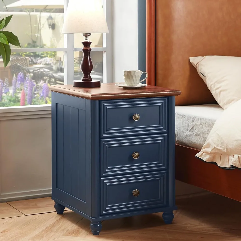 Farmhouse Night Stand Set of 2,Wood Nightstand with 3 Drawers,Bedside End Table with Storage and Roman Column,for Bedroom 2