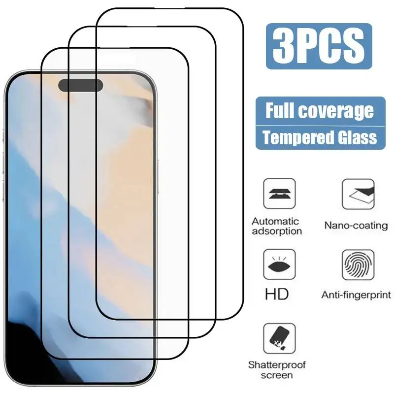 3PCS gehärtetes 15 14 16 17 Plus 16E Displayschutzglas für iPhone 12 11 Pro 13 Mini X Xr Xs Max Glas