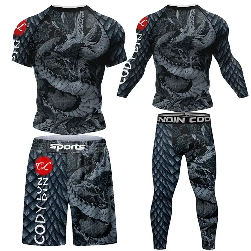 Muži MMA box sada jiu jitsu muay thajské rashguard běžecký tepláky tvoření kulturistiky workout sportswear fitness fitka šatstvo