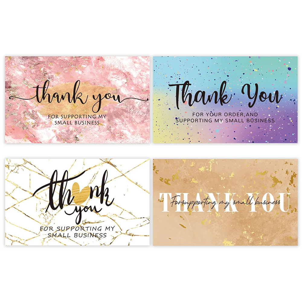 Colorful Print White Blank Back Gold Color Foil Pink Thank You Cards Gift Box Decoration Jewelry Package For Small Businesses