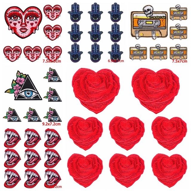 Wholesale 10Pcs Embroidered Patch Heart Iron on Patches For
