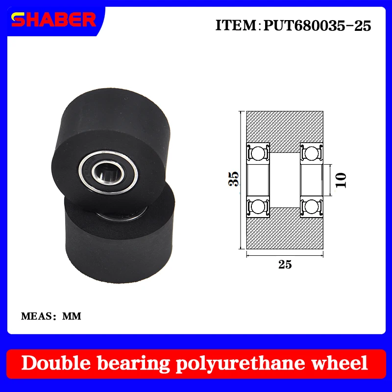 

【SHABER】Double bearing polyurethane rubber sleeve PUT680035-25 conveyor belt rubber wrap bearing wheel guide wheel