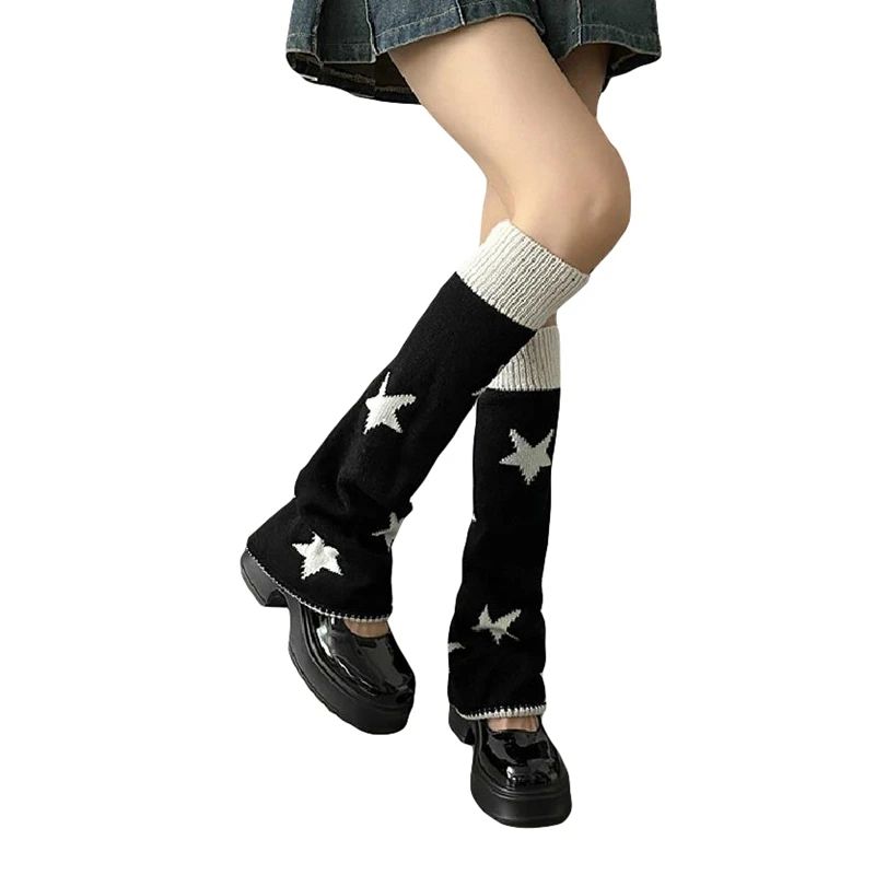 

Women s Knit Leg Warmers Cute Star Print Knee High Socks Boot Cuffs Japanese Slouch Socks