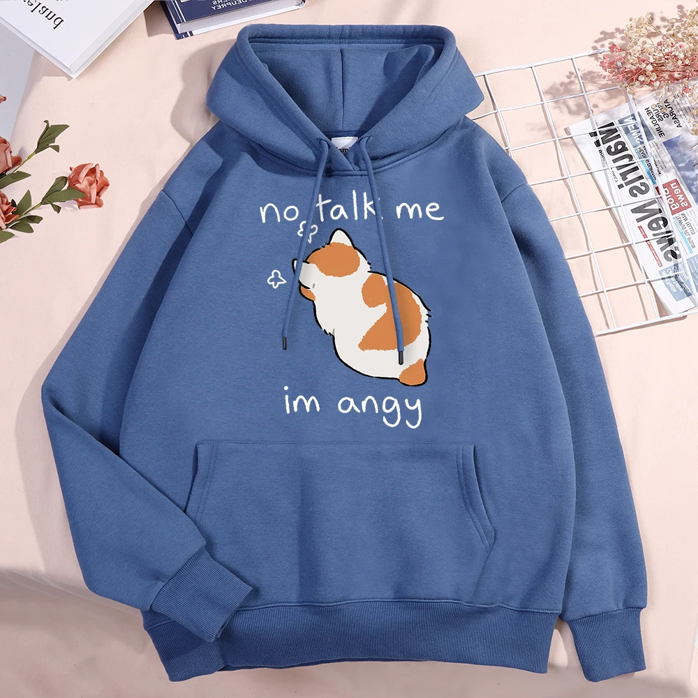 No Talk Me I Anay Angry Cat Printing Men Women Clothes Fashion Pullover Hoodies Crewneck Pocket Sweatshirt Casual Fleece Hoody