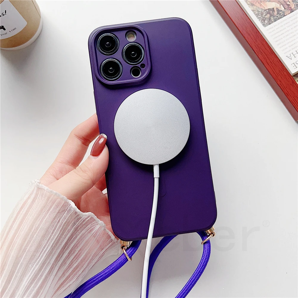 Crossbody Lanyard Liquid Silicone Magnetic Phone Case with Necklace