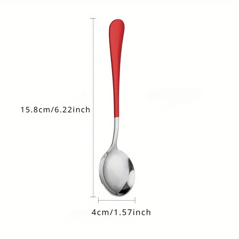 stainless steel spoon 5pcs Stainless Steel Spoon Creative Korean Style Home Western Food Spoon, Modern Thick Handle, Dinner Metal Spoon
