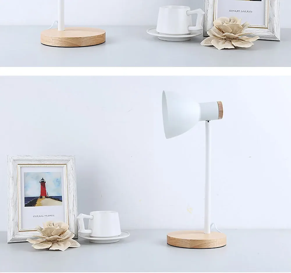 Bedside Table Lamp Nordic Desk Lamp Bedroom Study Lamps Wood Creative Flex Lights LED E27 For/Eye Protection Reading&Living Room