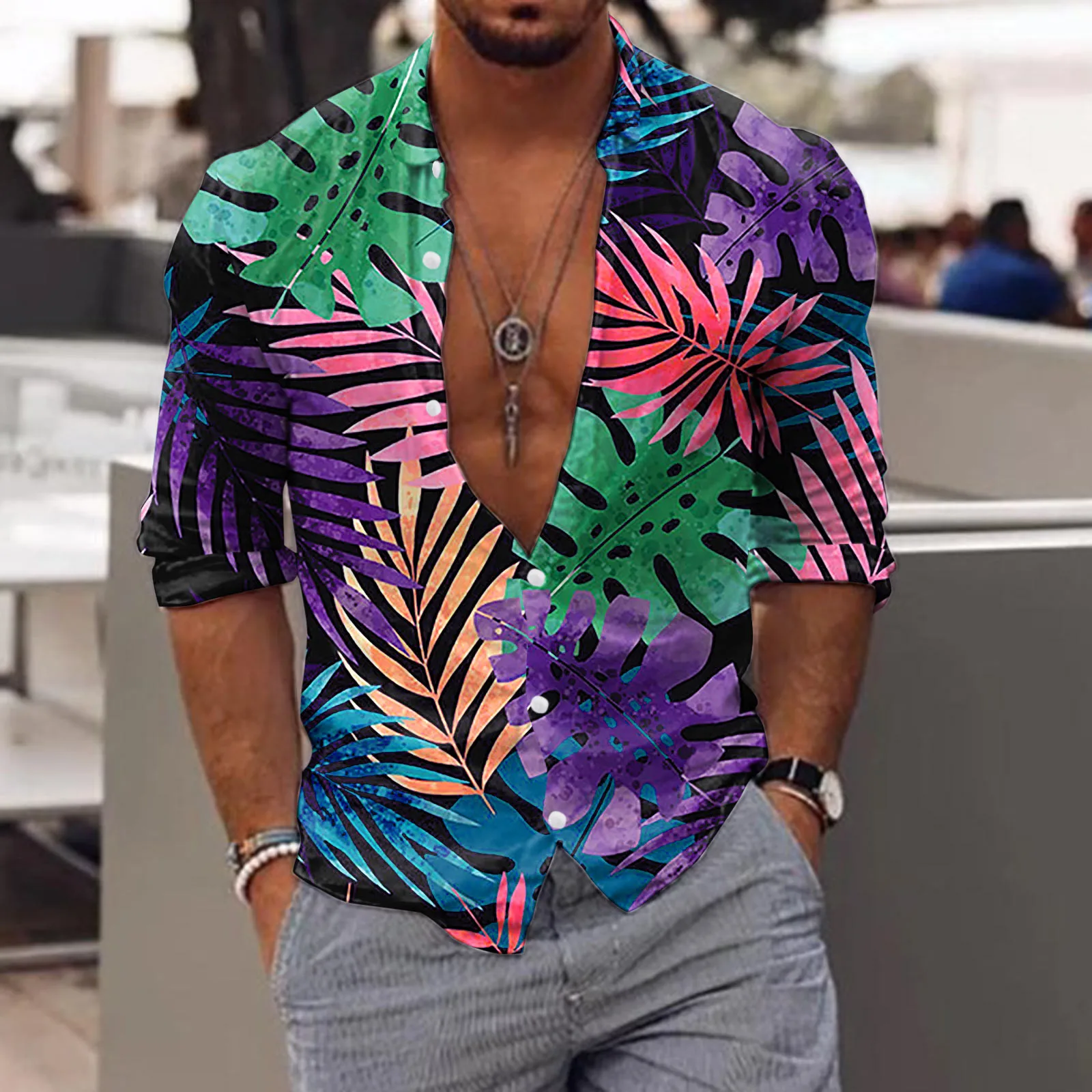 

Fashion Men Casual Shirt Tropical Floral Printing Lapel 2023 Long Sleeve Streetwear Camisa Masculina Button Blouse Leisure Tops